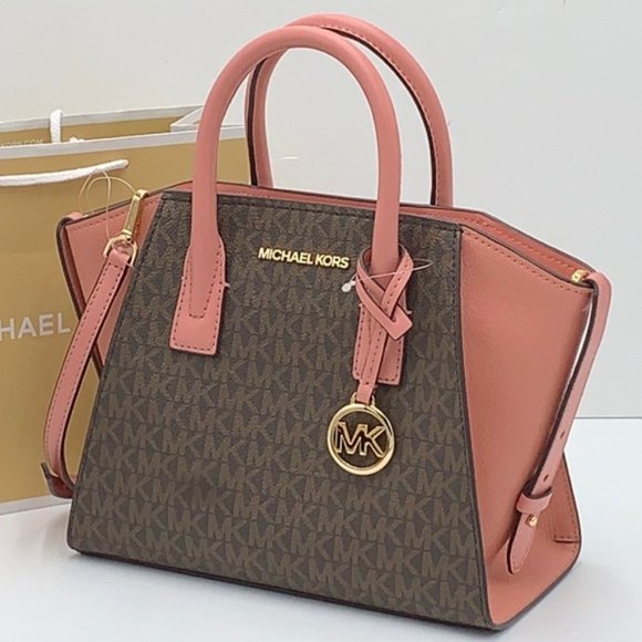 Michael Kors Avril Small Logo Top-Zip Satchel Sunset Rose - Picture 3 of 16